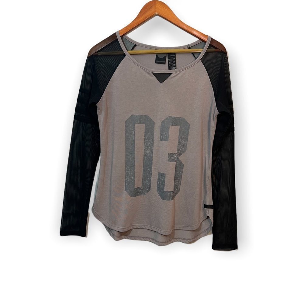 Harley Davidson | Long Sleeve Mesh Sleeve Soft Gray Tshirt